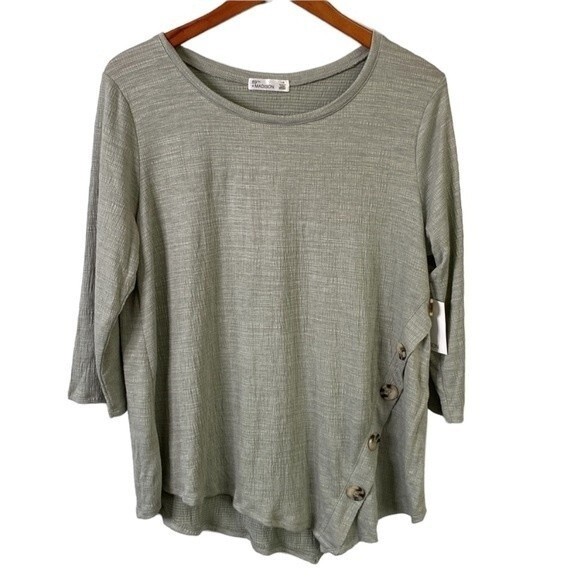 89th & Madison Asymmetrical Gauze Pullover Top 3/4 Sleeve Textured Soft Stretchy - Picture 5 of 15